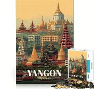 Puzzle illustrant Le Paysage Urbain de Yangon,Myanmar,pour Adultes,1000 pièces,Jeu Stimulant l'esprit,pièces précises et sans Couture,activité relaxante à Faire en Groupe à l'intérieur (38x26cm)