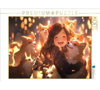 Puzzle · Illustration Manga - Fillette avec Chiots | 1000 pièces · Format assemblé 64 × 48 cm · CALVENDO Puzzle
