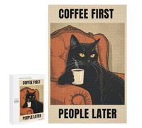Puzzle Illustré Coffee First, People Later Cat Art, 1000 PCS, pour Adultes, comme Activité Créative pour Les Adultes Patients, pour Jouer Ensemble