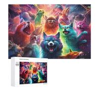 Puzzle Illustré - Colorful Fantasy Wolf Pack, Jeu D’Assemblage en Bois, 1000 PCS, Soirée Puzzle en Famille, avec Une Image Décorative Une Fois Terminé