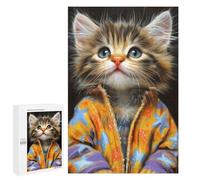 Puzzle Illustré - Fluffy Kitten in Colorful Jacket, Puzzle Décoratif en Bois, 1000 PCS, Cadeau De Fin D’année - À Assembler, Encadrer Et Exposer