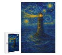 Puzzle Illustré - Lighthouse Under Starry Night Sky, Puzzle Décoratif, 1000 PCS, Cadeau du Nouvel an - pour Un Défi Gratifiant Le W nd