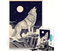 Puzzle illustré Loup Hurlant à la Lune pour Adultes,1000 pièces,Jeu Stimulant l'esprit,pièces précises et sans Couture,activité relaxante à Faire en Groupe à l'intérieur (38x26cm)