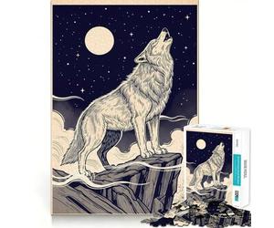 Puzzle illustré Loup Hurlant à la Lune pour Adultes,1000 pièces,Jeu Stimulant l'esprit,pièces précises et sans Couture,activité relaxante à Faire en Groupe à l'intérieur (38x26cm)