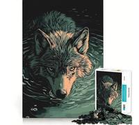 Puzzle illustré Loup nageant dans l'eau pour Adultes,1000 pièces,Jeu Stimulant l'esprit,découpe Nette,alignement Parfait,activité de Partage pour Les Proches (38x52cm)