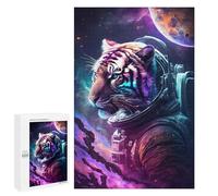 Puzzle Illustré - Tiger Astronaut in Space-4, Puzzle-Image en Bois, 1000 PCS, Cadeau D’Anniversaire De Couple; pour Partager Un Moment Autour De La Table