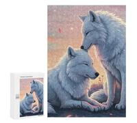 Puzzle Illustré Two White Wolves in Pastel Landscape, 300 PCS, pour Adultes, comme Loisir Apaisant pour Les Passionnés, pour Partager Un Jeu