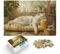 Puzzle Image 1000 Pièces avec Cat Nap on Striped Chair, 1000pcs (52x38cm) | Puzzle adulte 1000 pièces : convient aux soirées et aux w nds ; quand un loisir concentré aide à décrocher.