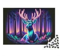 Puzzle Image 1000 Pièces avec Neon Forest Deer Art Print, 38x26cm/1000pcs | Pour une activité relaxante loin des écrans : ce puzzle adulte 1000 pièces peut se répartir sur plusieurs séances.