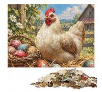 Puzzle Image Bois, À Thème, White Chicken Easter Eggs Basket-1, 1000 pièces | Une activité puzzle flexible: un montage clair zone par zone pendant une soirée calme.
