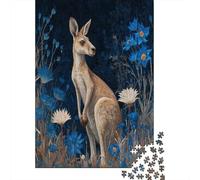 Puzzle Image complète d'un Kangourou Debout Parmi des Fleurs Sauvages Bleues pour Adultes,38x26cm/1000pcs,Jeu ÉduChatif,décoration De La Maison,