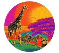 Puzzle Image Pop Art d'un Paysage Africain, Girafe, Lion, zèbre pour Adultes,1000pcs (67.5x67.5cm),Jeu ÉduChatif,décoration De La Maison,