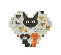 Puzzle imprimé chat et chien de dessin animé 10,8 x 12,8 cm, en forme de cœur, jeu stimulant pour adultes, décoration murale amusante