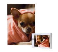 Puzzle imprimé Chihuahua déprimé avec boîte de rangement, puzzle en bois pour adultes et enfants, jeu décoratif amusant en famille de 1000 pièces