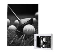 Puzzle imprimé de golf noir et blanc avec boîte de rangement - Puzzle en bois pour adultes et enfants - 500 pièces - Jeu décoratif amusant en famille - 38 x 52 cm