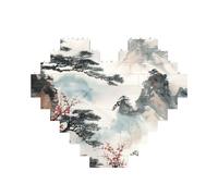 Puzzle imprimé de peinture de paysage chinois de 10,8 x 12,8 cm, en forme de cœur, jeu stimulant pour adultes, cadeau familial, décoration murale décorative