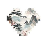 Puzzle imprimé de peinture de paysage chinois de 10,8 x 12,8 cm, en forme de cœur, jeu stimulant pour adultes, décoration murale amusante