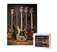 Puzzle imprimé guitare basse instruments de musique avec boîte de rangement - Puzzle en bois pour adultes et enfants - 500 pièces - Jeu décoratif amusant en famille