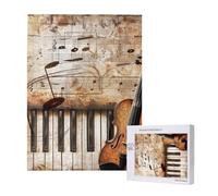Puzzle imprimé notes de musique piano violon avec boîte de rangement - Puzzle en bois pour adultes et enfants - 500 pièces - Jeu décoratif amusant en famille - 38 x 52 cm