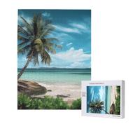 Puzzle imprimé palmier de plage avec boîte de rangement, puzzle en bois pour adultes et enfants, 500 pièces, jeu décoratif amusant en famille, 38 x 52 cm