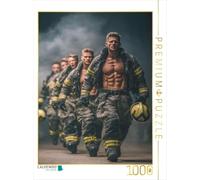 Puzzle · Intervention Chaude - des Pompiers Bien entraînés et Torse Nu | Une troupe de pompiers sexy, six-pack, uniforme ouvert et… · 1000 pièces · Format assemblé 64 × 48 cm · CALVENDO Puzzle
