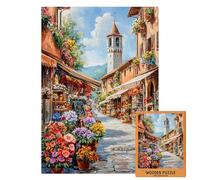 Puzzle italien Flower Market pour adultes | Romantic Wooden Jigsaw in Rustic Village Scene | Floral Street Art Puzzle | Gift from Italy (M-100PIECES)