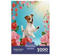 Puzzle Jack Russell Terrier 1000 Pièces pour Adultes Et Enfants, Défi Ludique Et Familial, Puzzle Pink Fleurs Rouges, Décoration Intérieure, Cadeau Famille 70x50cm/1000pcs
