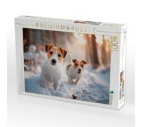 Puzzle · Jack Russell Terrier - Winterfreunde Auf Entdeckungstour | Sonnenglanz im Winterwald · 1000 pièces · Format assemblé 64 × 48 cm · CALVENDO Puzzle