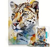 Puzzle Jaguar Aquarelle 1000 Pièces Jeu de Concentration Découpe de précision Bords Lisses Activité captivante pour des soirées tranquilles (38x26cm)