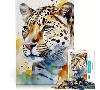 Puzzle Jaguar Aquarelle 1000 pièces Jeu de Construction Assemblage Parfait sans écart Activité gratifiante pour Les Jours de Pluie (50x75cm)