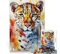 Puzzle Jaguar Aquarelle 1000 pièces pour Adolescents, développement du raisonnement, évasion sereine, découpe Nette, Cadeau attentionné (38x26cm)