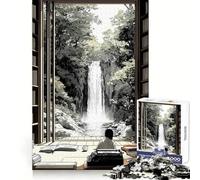 Puzzle Japonais 1000 pièces Vue d'une Cascade Depuis la bibliothèque Réflexion, entraînement, détente, Bords Nets, Surprise d'anniversaire (38x52cm)