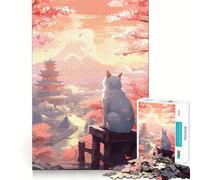 Puzzle Japonais Chat de la Nuit et de la Lune 1000 pièces pour Adolescents, Jouet cognitif, Loisir Silencieux, Bords de qualité supérieure, Cadeau de Noël 50x75cm