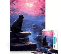 Puzzle Japonais Chat de la Nuit et de la Lune de 1000 pièces pour Adolescents, idéal pour développer la mémoire, se détendre et Offrir Un Joli Cadeau 38x52cm