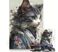 Puzzle Japonais Chat Kimono pour Adultes, 1000 pièces, pour stimuler l'esprit et se détendre, Assemblage précis, Cadeau Symbolique (50x75cm)