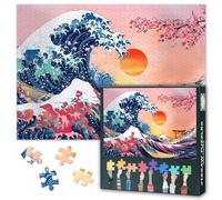 Puzzle japonais de 1000 pièces - Grande vague devant Kanagawa - 50 x 70 cm - Art vintage selon Hokusai - Jeu de collection de qualité supérieure pour adultes et décoration