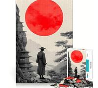 Puzzle Japonais de 1000 pièces représentant Un samouraï sous Une Lune Rouge, idéal pour Adultes, pour stimuler la mémoire, se divertir à la Maison et décorer Un Mur (38x26cm)