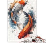 Puzzle Japonais de 500 pièces en Bois représentant des Poissons Koi. Convient aux Adultes de Plus de 18 Ans. Casse-tête Stimulant. 500 pièces (52 x 38 cm).