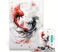 Puzzle Japonais Difficile de 1000 pièces représentant des Poissons Rouges et Blancs, idéal pour Adultes Améliore la mémoire, détend l'esprit et Offre Un Cadeau élégant aux Bords Nets (38x26cm)