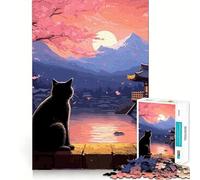 Puzzle Japonais Le Chat de la Nuit de la Lune 1000 pièces pour Adolescents, Jouet Pure Logic, Silencieux, Calme, aux découpes nettes, décoration Murale 50x75cm