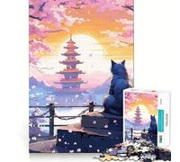 Puzzle Japonais Le Chat de la Nuit et de la Lune 1000 pièces pour Adolescents, idéal pour développer la mémoire et se détendre Bords Nets Cadeau de Noël 50x75cm