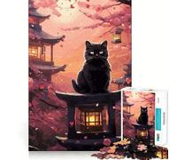 Puzzle Japonais Le Chat de la Nuit et de la Lune 1000 pièces pour Adolescents, Jeu de logique et de réflexion, Ambiance apaisante et Amusante, Bords Lisses, Cadeau d'anniversaire 50x75cm
