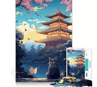 Puzzle Japonais Le Chat de la Nuit et de la Lune 1000 pièces pour Adultes, Jeu de logique et de réflexion, détente et créativité, 38x26cm