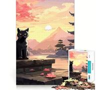 Puzzle Japonais Le Chat de la Nuit et de la Lune 1000 pièces pour Adultes, Jeu de logique et de réflexion, détente et créativité, 38x52cm