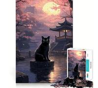 Puzzle Japonais Le Chat de la Nuit et de la Lune de 1000 pièces pour Adolescents, idéal pour améliorer la mémoire, Les Loisirs à la Maison, Bords précis, Cadeau raffiné 50x75cm