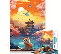 Puzzle Japonais Le Chat de la Nuit et de la Lune pour Adolescents, 1000 pièces, Jeu d'entraînement cérébral, Image Simple et Amusante à Assembler, Cadeau précieux 38x26cm