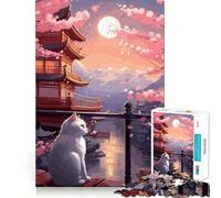 Puzzle Japonais Le Chat de la Nuit et de la Lune pour Adultes, 1000 pièces, défi cérébral, Jeu Amusant et Silencieux, découpe précise, décoration Murale 38x26cm