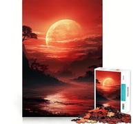Puzzle Japonais Lune Rouge pour Adultes, 1000 pièces, pour stimuler la mémoire, Jeu de Groupe, Assemblage du Motif, Surprise de Noël (50x75cm)