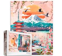 Puzzle japonais Mont Fuji Cherry Blossom de 1 000 pièces pour adulte, coucher de soleil sauvage sur le lac d'oie sauvage, puzzle artistique 50,8 x 68,6 cm, puzzle coloré pour décoration d'intérieur,