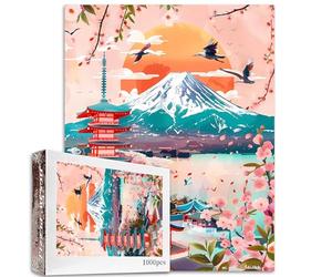 Puzzle japonais Mont Fuji Cherry Blossom de 1 000 pièces pour adulte, coucher de soleil sauvage sur le lac d'oie sauvage, puzzle artistique 50,8 x 68,6 cm, puzzle coloré pour décoration d'intérieur,